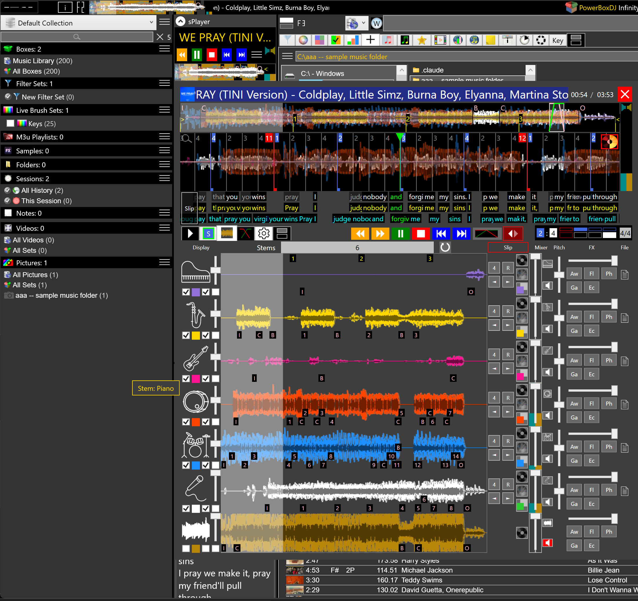 The fPlayer with stems, cues, lyrics and slip.